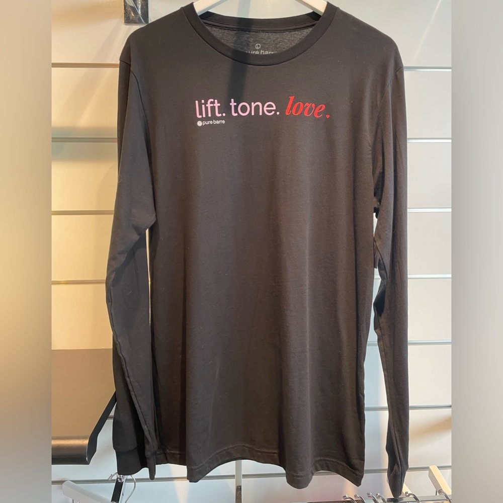 NWT Black Pure Barre Long Sleeve Tee. Lift Tone Love❤️
